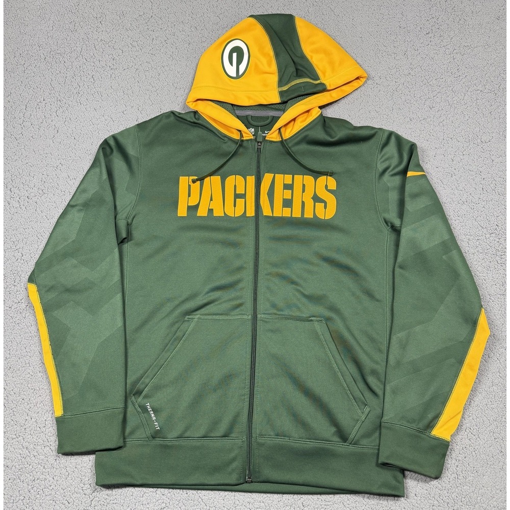 Nike Green Bay Packers Hoodie Sweatshirt Mens Medium Green NFL Therma Fit Zip